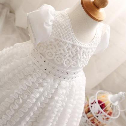 White Pricess Prom Dress, Flower Girl Dress Short..