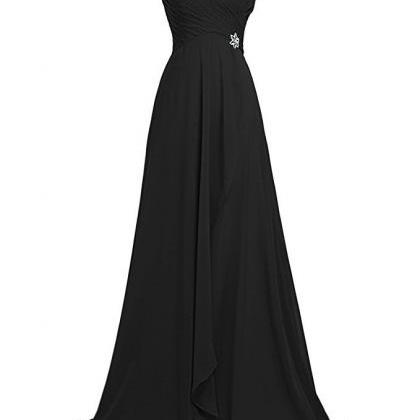 Black Chiffon Long Bridesmaid Party Dress, Simple..