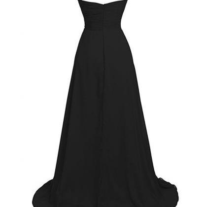 Black Chiffon Long Bridesmaid Party Dress, Simple..