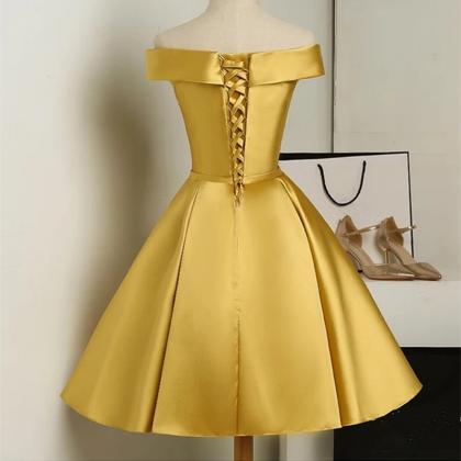 Gold Satin Short Bridesmaid Dress, A Line Satin..