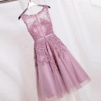 A Line Lace Appliqued Pearls Short Homecoming..