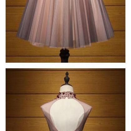 Sexy A Line Hollow Neck Tulle Homecoming Dress..