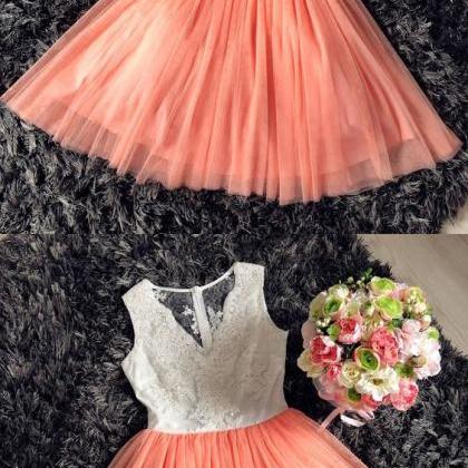 Iiious Sexy V-neck Coral Tulle Short Homecoming..