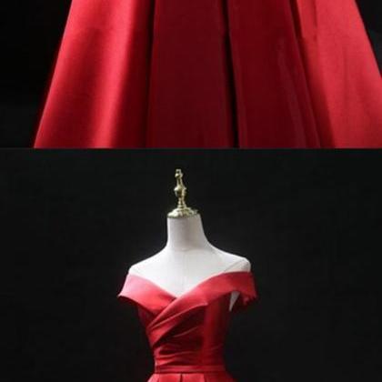 Sexy A Line Red Satin Ruffle Formal Prom Dress Off..