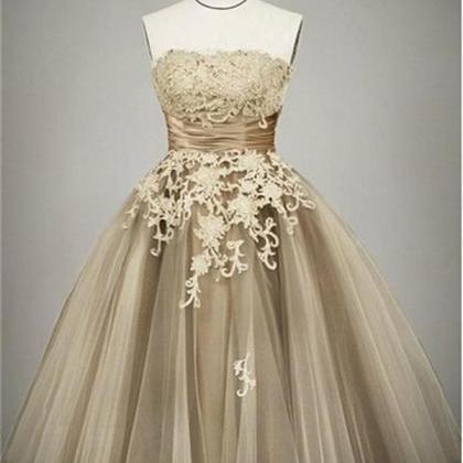Sexy Champagne Lace Prom Dresses Short Tulle Women..