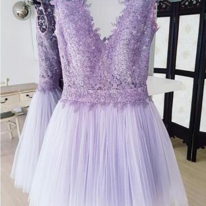 Sexy Lavender Lace Short Homecoming Dresses A Line..