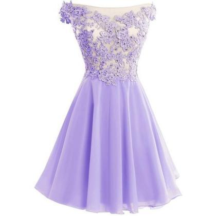 Sexy Scoop Lace Short Prom Dresses Lavender..