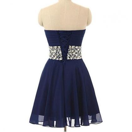 A Line Navy Blue Chiffon Short Homecoming Dress..