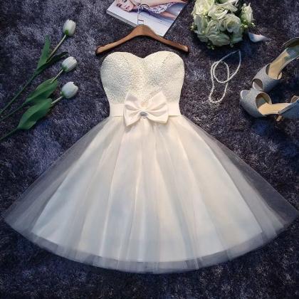 White Beaded Tulle Homecoming Dress Ball Gown..