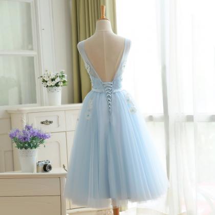 Sky Blue Tulle Homecoming Dress With A Line ,short..