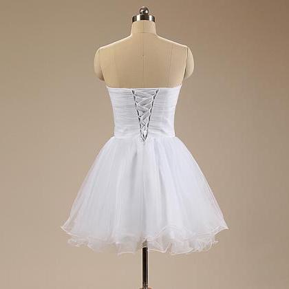 Vintage White Ruffle Beaded Short Homecoming Dress..