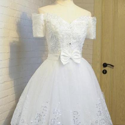 Elegant White Lace Appliqued Homecoming Party..