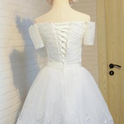 Elegant White Lace Appliqued Homecoming Party..