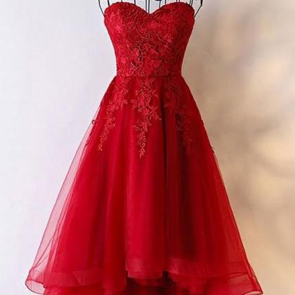 Red Sweet Lace 16 Prom Dress A Line High Low..