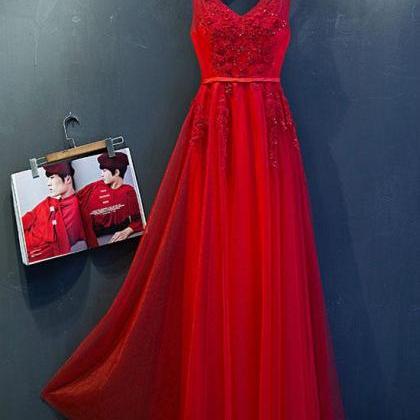 Newly Red Tulle Long Prom Dress, Sexy Backless..