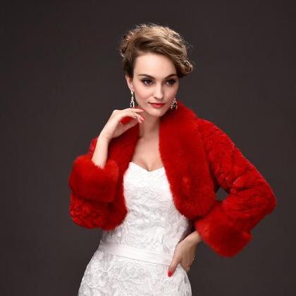 Vintage Red Warm Winter Wedding Jackets With Long..
