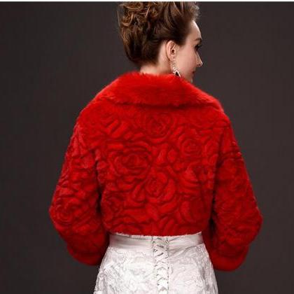 Vintage Red Warm Winter Wedding Jackets With Long..
