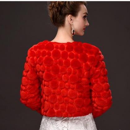 Vintage Red Warm Winter Wedding Jackets Faur Fur..
