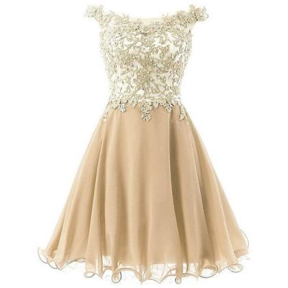 Champagne Lace Scoop Homecoming Dress A Line Women..