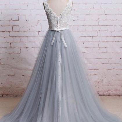 A Line V-neck Lace Formal Evening Dress Elegant..