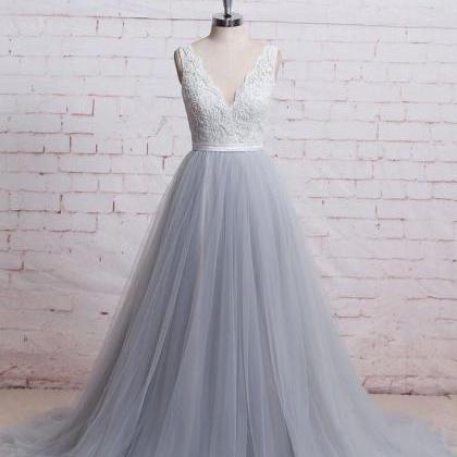 A Line V-neck Lace Formal Evening Dress Elegant..