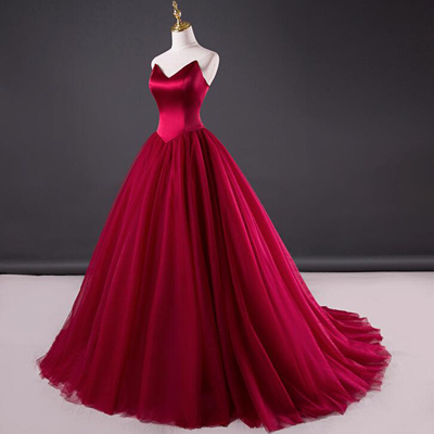 Fashion Burgundy Tulle Long Prom Dress A Line..