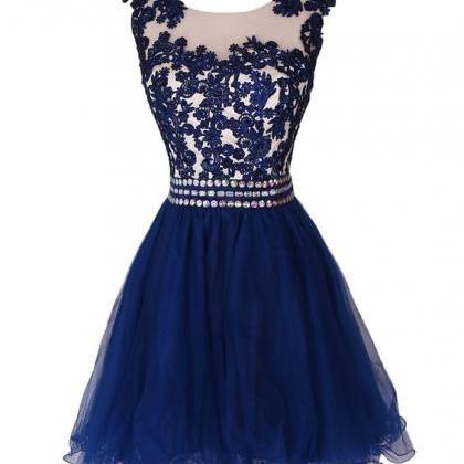 Royal Blue Lace Prom Dress Off Shoulder Tulle..