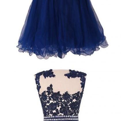 Royal Blue Lace Prom Dress Off Shoulder Tulle..