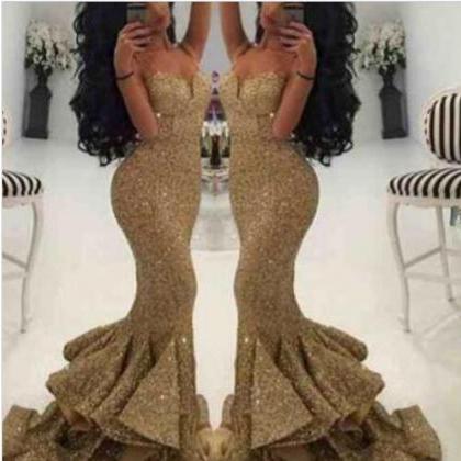 Shiny Gold Sequin Long Prom Dress Mermaid Of..