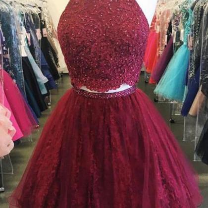 Shiny Two Pieces Beaded Lace Homecoming Dress, A..