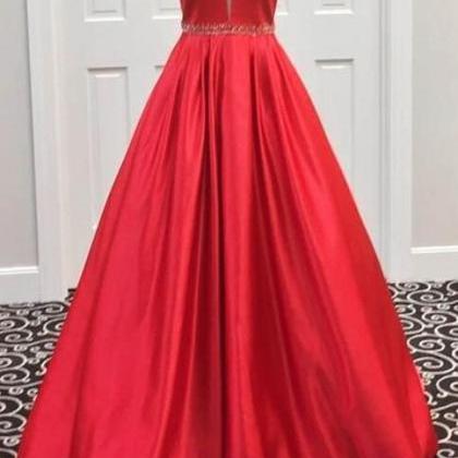 Red Satin Long Prom Dress 2019 Fashion A Line..
