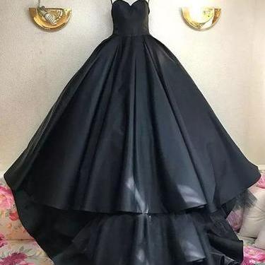 Vintage Black Satin Long Prom Dress A Line Women..