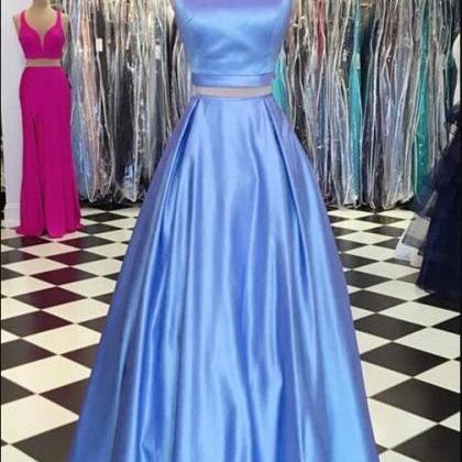 Simple Two Pieces Sky Blue Long Prom Dress High..