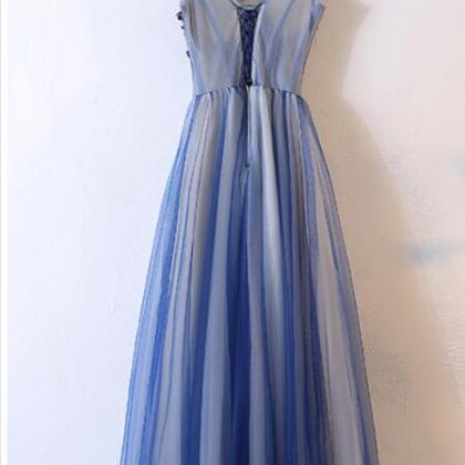 Sexy A Line Blue Long Prom Dress Off Shoulder..