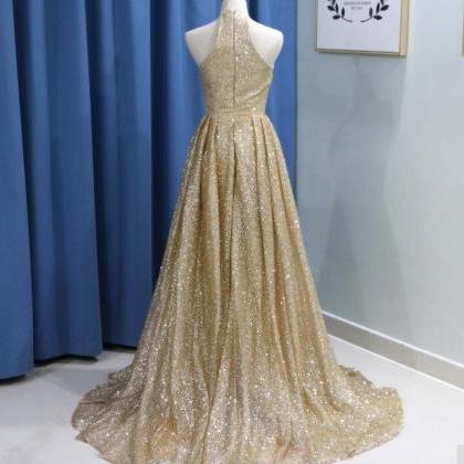 Gold Sequin Formal Evening Dress Yousef Aljasmi..