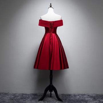 Sexy Tea Length Sweet Red Satin Prom Dress Off..