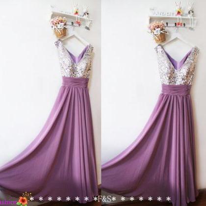 Purple Chiffon A Line Bridesmaid Dress Silver..