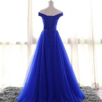 Floor Length Roal Blue Tulle Women Evening Dress A..