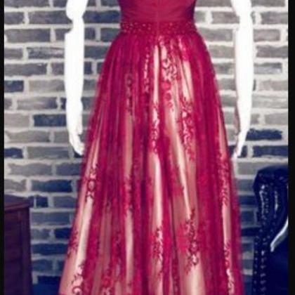Spaghetti Strap Red Lace Long Prom Dress A Line..