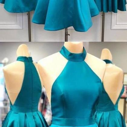 Turquoise Satin Short Bridesmaid Dress A Line..