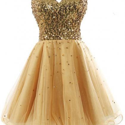 Sparkly Gold Sequin Short Homecomin..