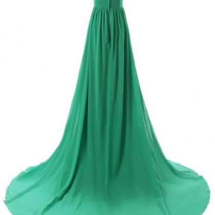 Sweet Beaded Green Chiffon Long Prom Dress Off The..