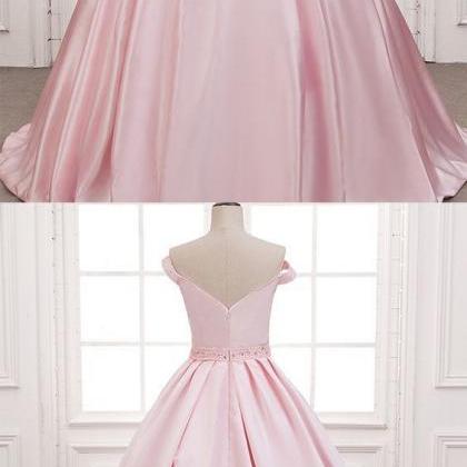 Light Pink Satin Long Prom Dress Ball Gown Women..
