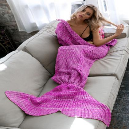 Beauty Purple Knitted Mermaid Blanket, Female Warm..