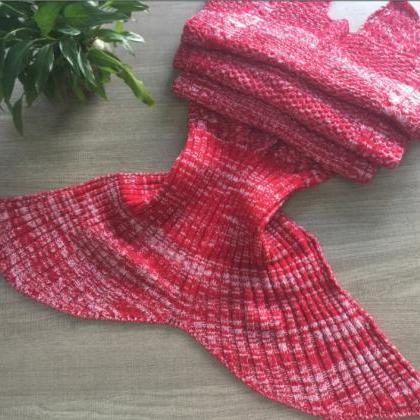 Beauty Red Knitted Mermaid Blanket, Female Warm..