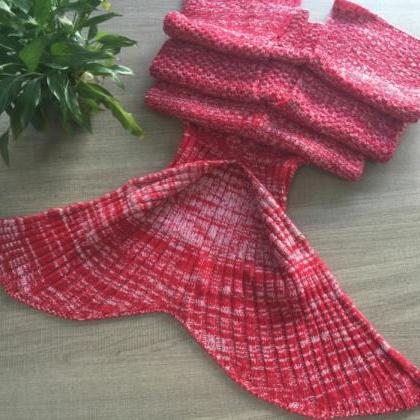 Beauty Red Knitted Mermaid Blanket, Female Warm..