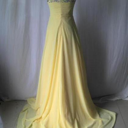 Yellow Chiffon Long Prom Dress, Sexy A Line Women..