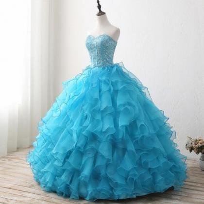 Off The Shoulder Blue Beaded Organza Quinceanera..