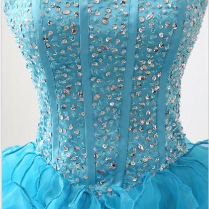 Off The Shoulder Blue Beaded Organza Quinceanera..