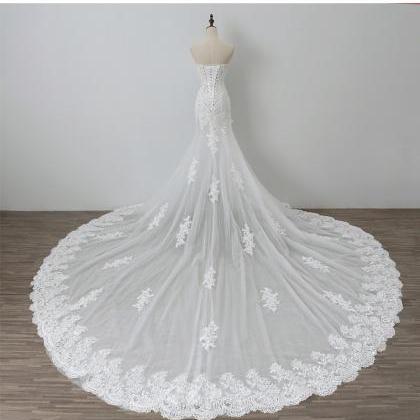 Off The Shoulder White Lace Wedding Dress Mermaid..
